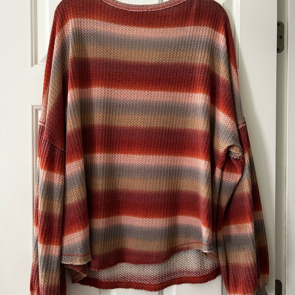 Wonderly Striped Waffle Knit Top in Rust, Mauve, Taupe Size 2X - Picture 4 of 4